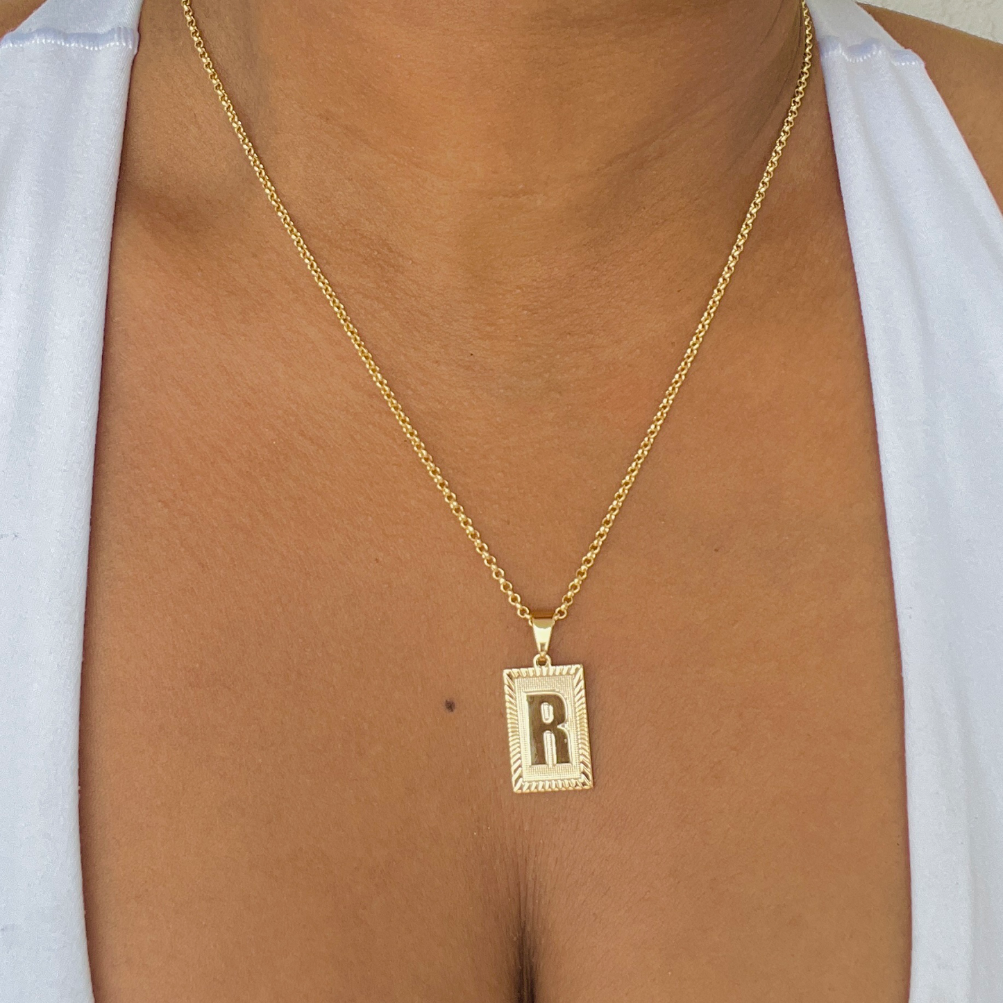 Initial Pendant Rolo Necklace-18K Gold Filled