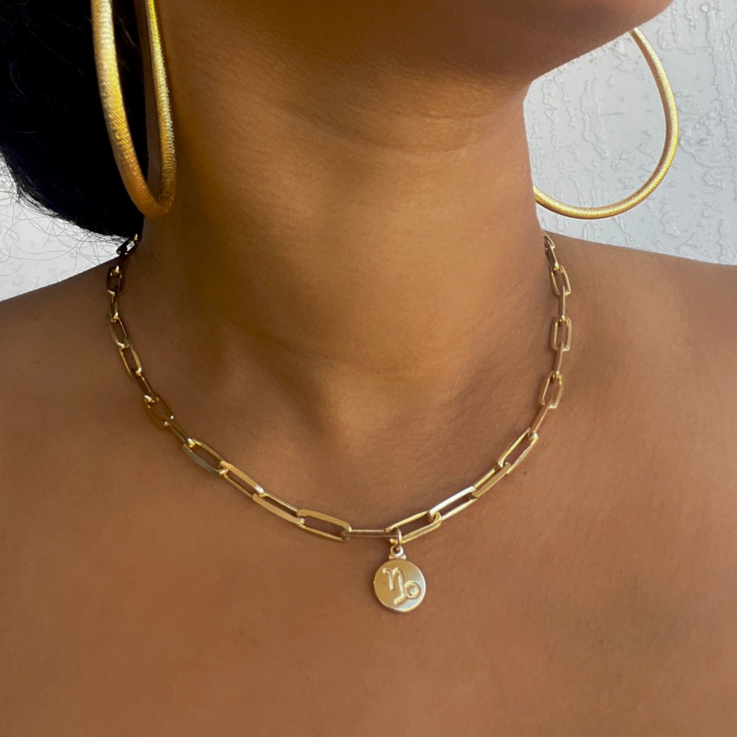 Zodiac Paper Clip Pendant Necklace-18k Gold Filled