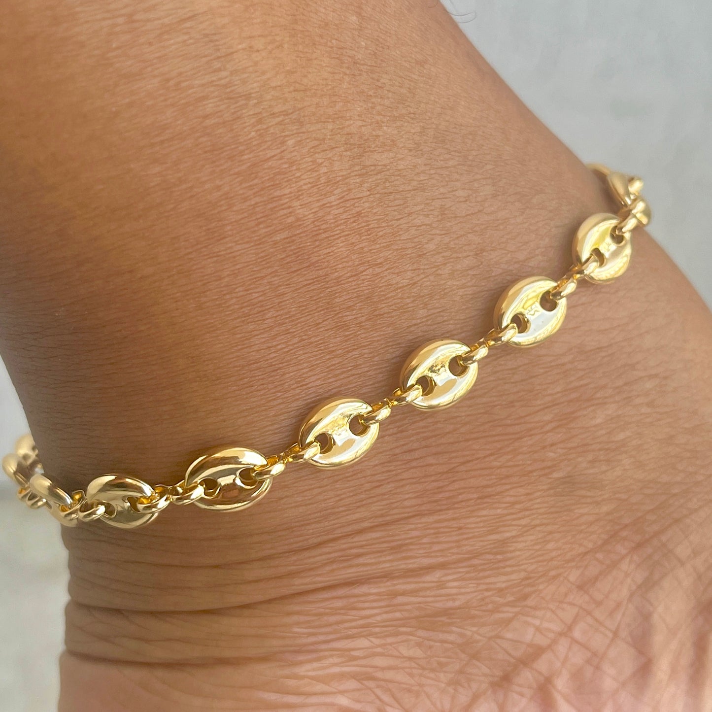 Hollow Puff Mariner Link Anklet-18k Gold Filled-8mm