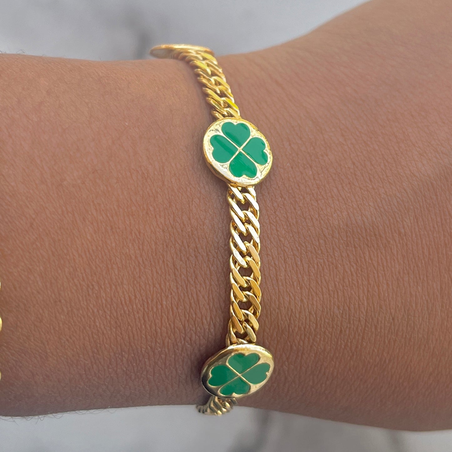 Clover Cuban Link Bracelet-18k Gold Filled