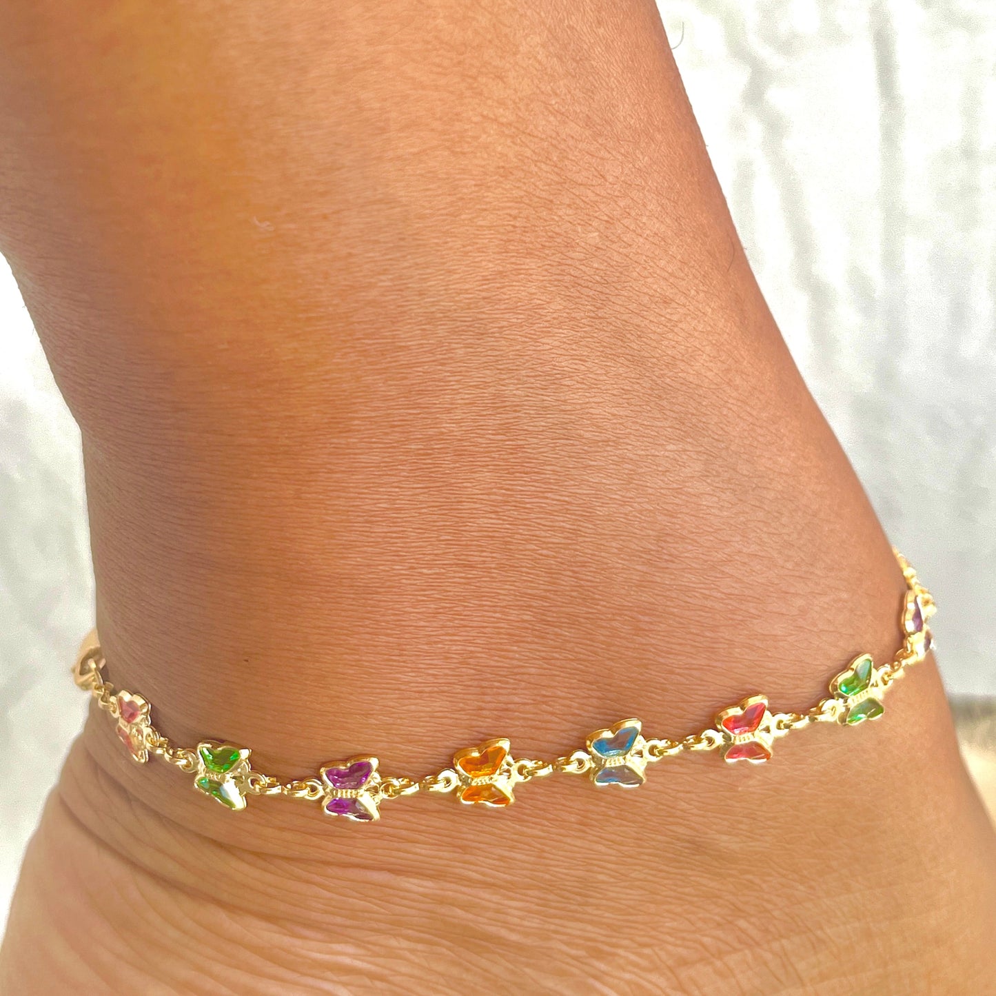 Multicolored Butterfly  Link Anklet-18k Gold Filled