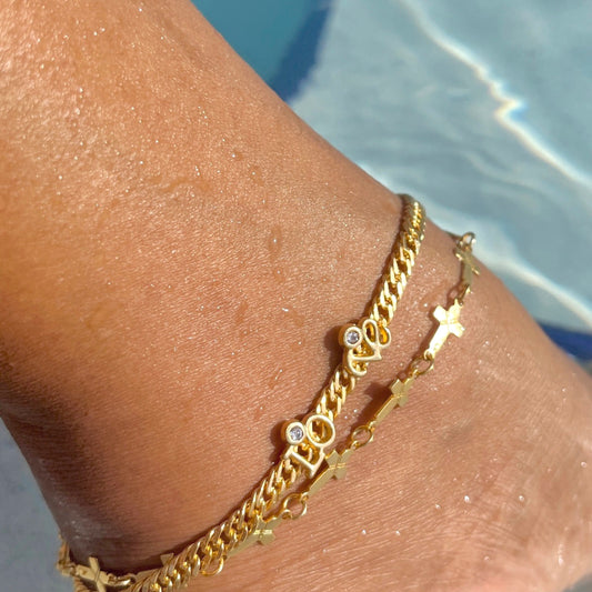 Cuban  Link Love Anklet-18k Gold Filled