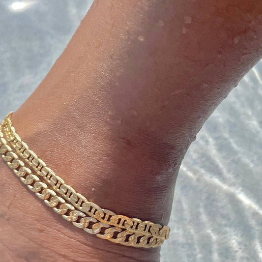 18k Gold Filled Diamond Cut Mariner Link Anklet-5mm