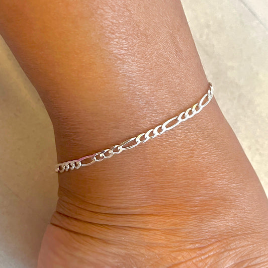 Figaro Link Anklet-925 Sterling Silver