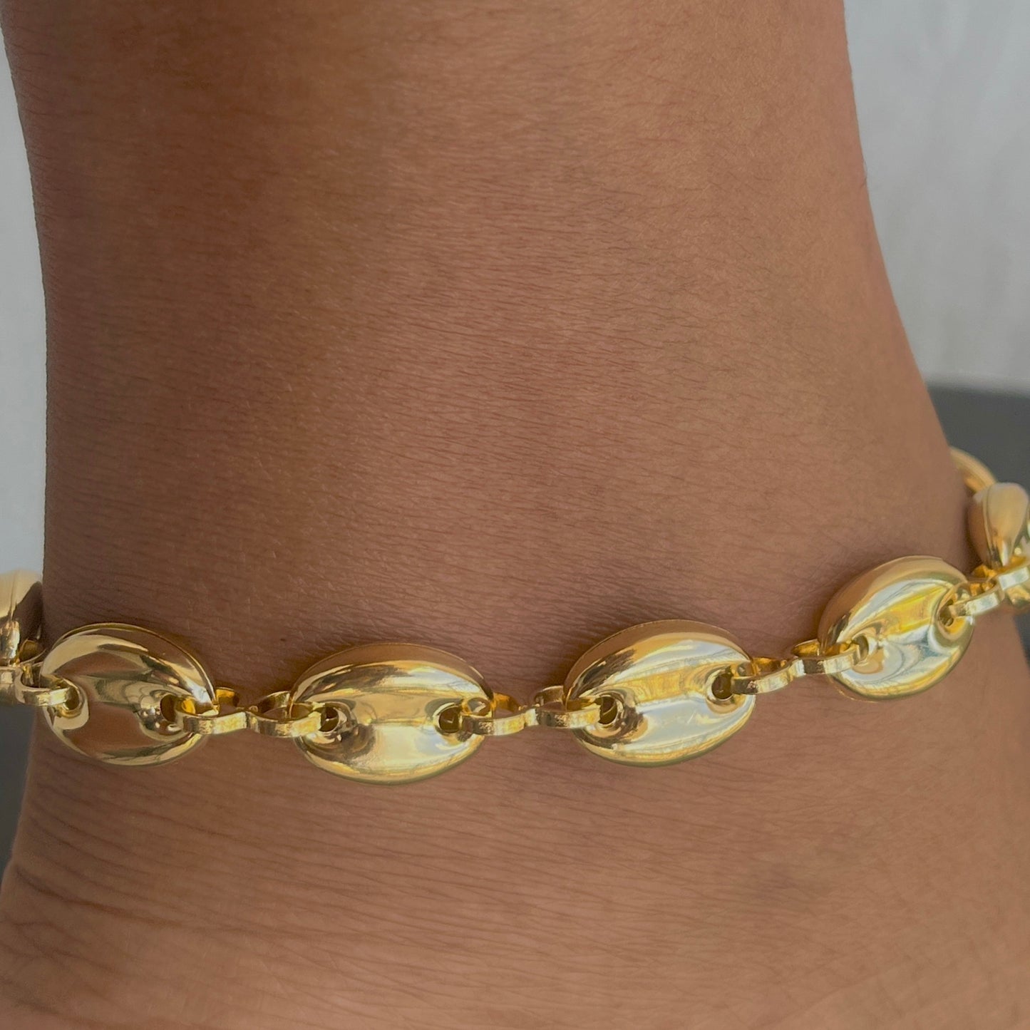 Hollow Puff Mariner Link Anklet-18k Gold Filled-12mm