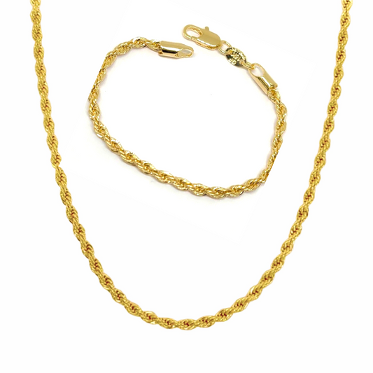 Ariel Rope Link Chain and Bracelet Set-18k Gold Filled