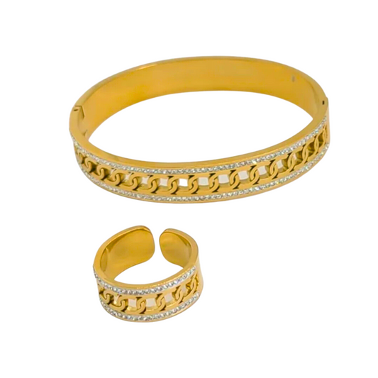 Trina  Bangle with Ring-Gold Plated