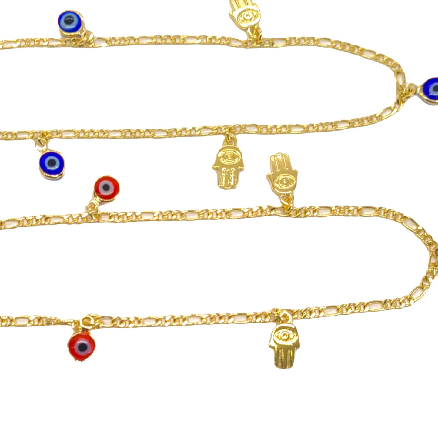 Figaro Link Evil Eye Anklet-18k Gold Filled