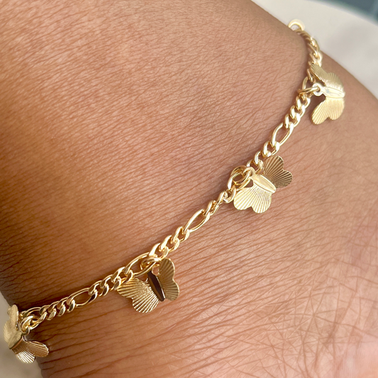 Figaro Link Anklet with Charms-18k Gold Filled