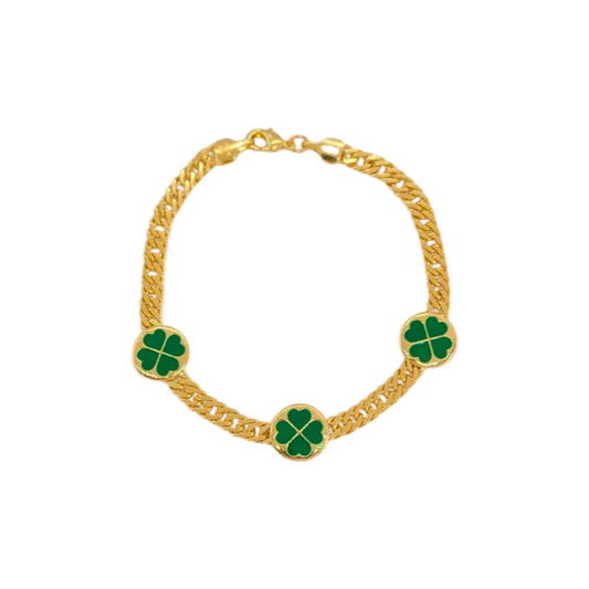 Clover Cuban Link Bracelet-18k Gold Filled