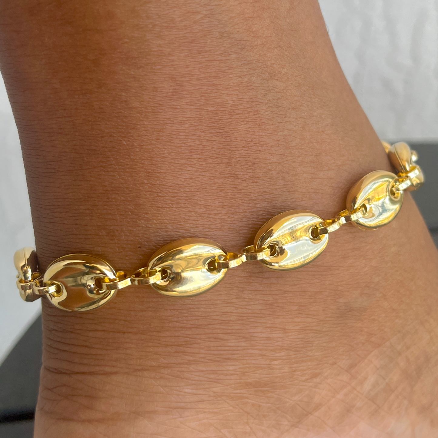 Hollow Puff Mariner Link Anklet-18k Gold Filled-12mm