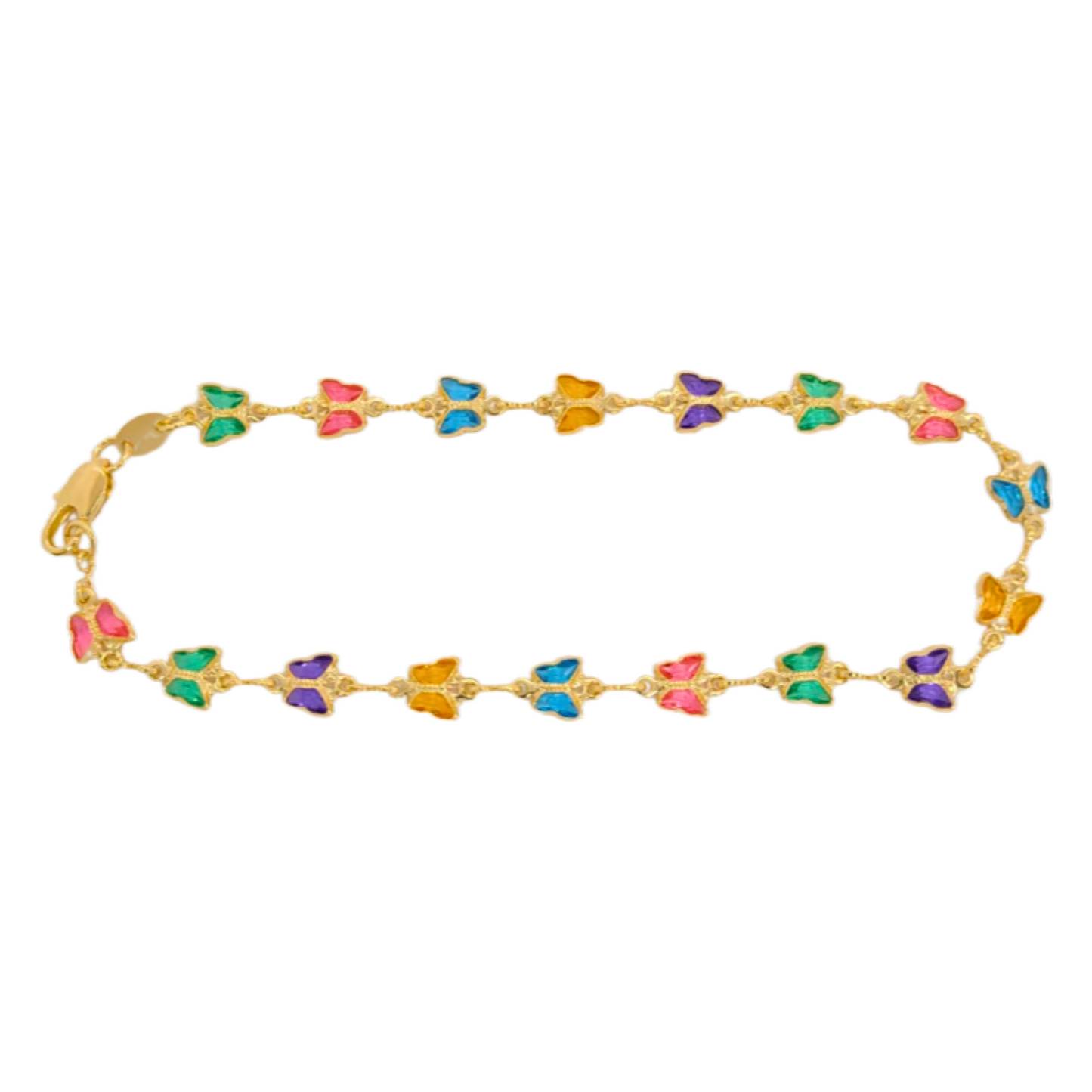 Multicolored Butterfly  Link Anklet-18k Gold Filled