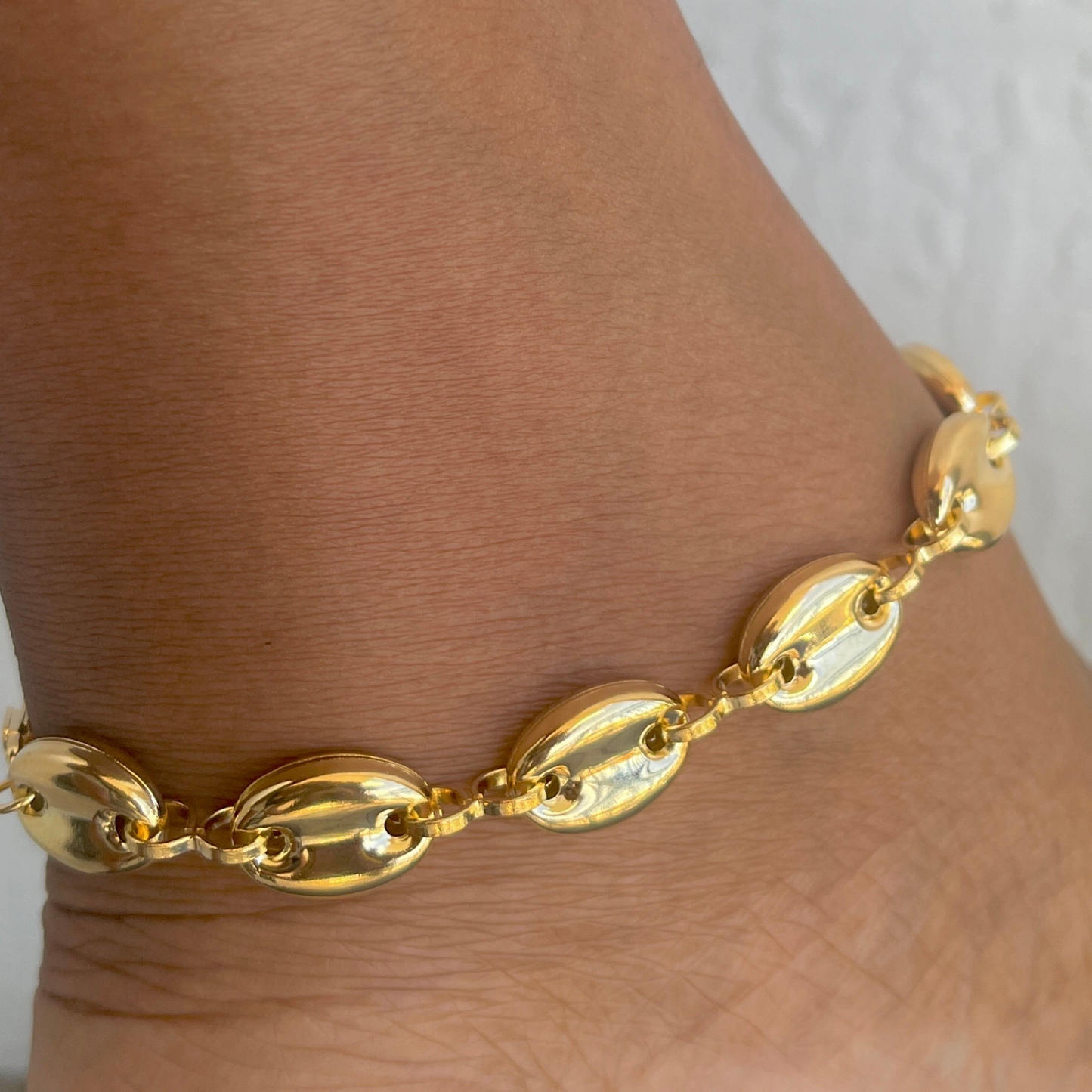 Hollow Puff Mariner Link Anklet-18k Gold Filled-12mm