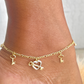 Figaro Link Charms Anklet-18k Gold Filled