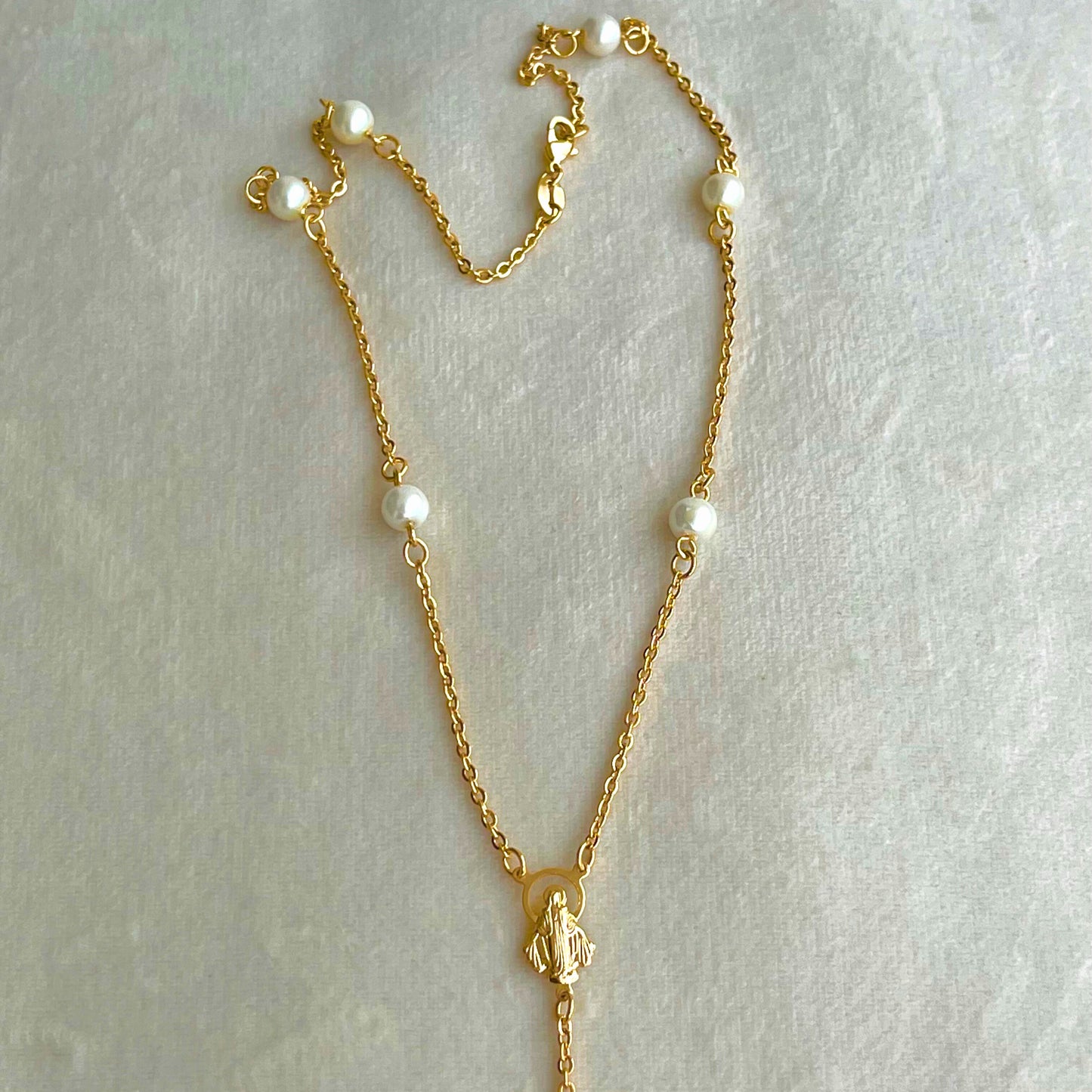 Pearl Rosary Necklace-18k Gold Filled