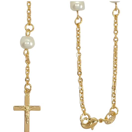 Pearl Rosary Necklace-18k Gold Filled