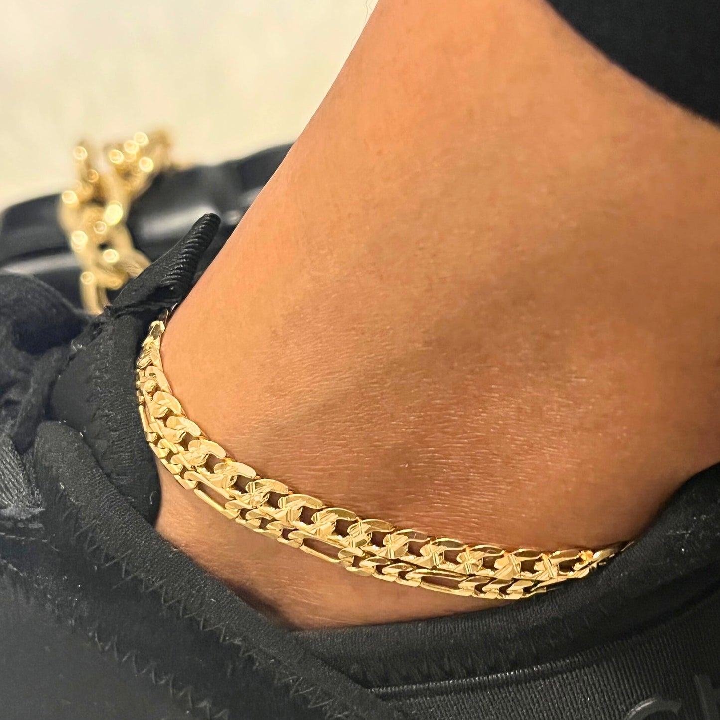 18k Gold Filled Diamond Cut Curb Link Anklet-6mm